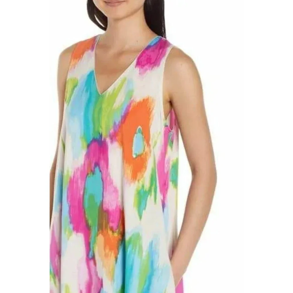 Natori Artsy Abstract Asymmetric Aurora Dress Size Medium